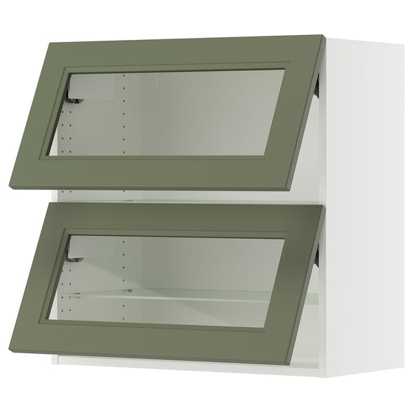 SEKTION Wall cab horiz 2 gls drs w push-op, white/Axstad gray-green, 30x15x30 "