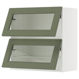 SEKTION Wall cab horiz 2 gls drs w push-op, white/Axstad gray-green, 30x15x30 "