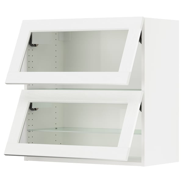 SEKTION Wall cab horiz 2 gls drs w push-op, white Enköping/white wood effect, 30x15x30 "
