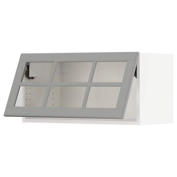 SEKTION Wall cab horiz gls door w push-open, white/Bodbyn gray, 30x15x15 "