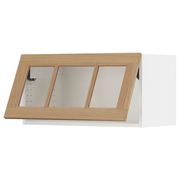 SEKTION Wall cab horiz gls door w push-open, white/Vedhamn oak, 30x15x15 "