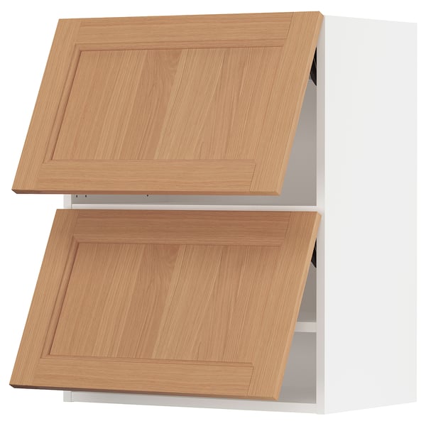 SEKTION Wall cab horizo 2 doors w push-open, white/Vedhamn oak, 24x15x30 "
