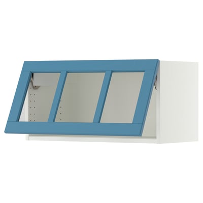SEKTION Wall cab horizontal w glass door, white/Lerhyttan blue, 30x15x15 "