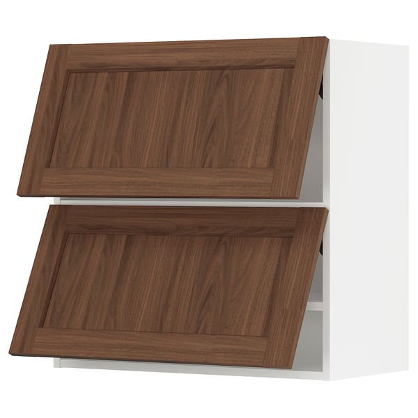 SEKTION Wall cabinet horizontal w 2 doors, white Enköping/brown walnut effect, 30x15x30 "