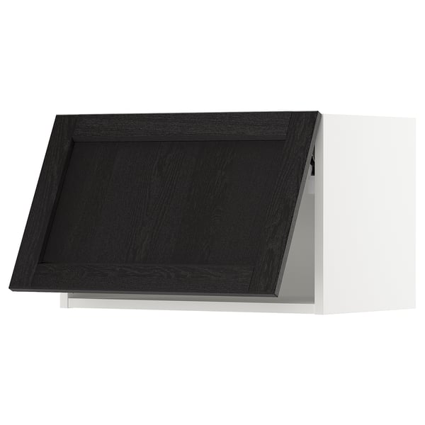 SEKTION Wall cabinet horizontal w push-open, white/Lerhyttan black stained, 24x15x15 "