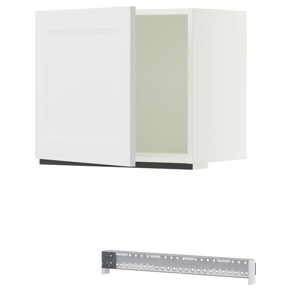 White kitchen cabinets with sleek design; modern look, sturdy construction.