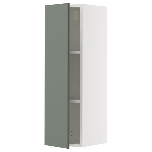 A white SEKTION kitchen cabinet with a grey-green door, featuring a sleek modern design.