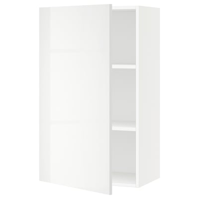 SEKTION high gloss white kitchen cabinet, modern minimalist design, adjustable shelves, sleek rectangular shape.
