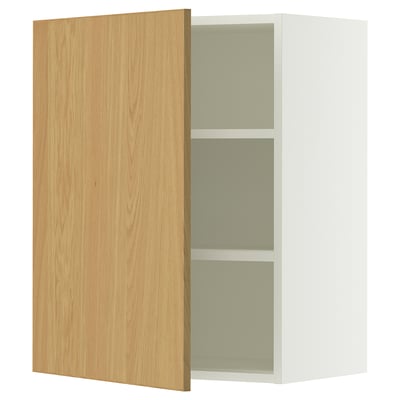 Salle cardboard box with white cabinet, light wood door, adjustable shelves. Simple, modern design for kitchen storage.