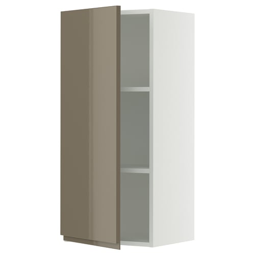 Modern dark grey-brown wall cabinet from SEKTION kitchen, glossy door, minimalist handles, adjustable shelves, soft-close.