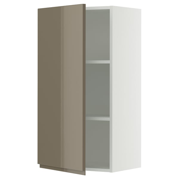 SEKTION Wall cabinet, white/Voxtorp high-gloss dark grey-brown, 21x15x40 "