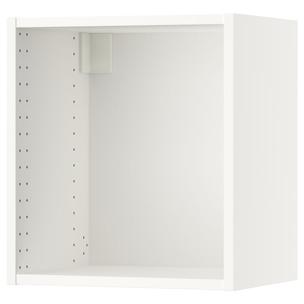 White SEKTION kitchen wall cabinet, pre-drilled shelf holes, minimalist design.