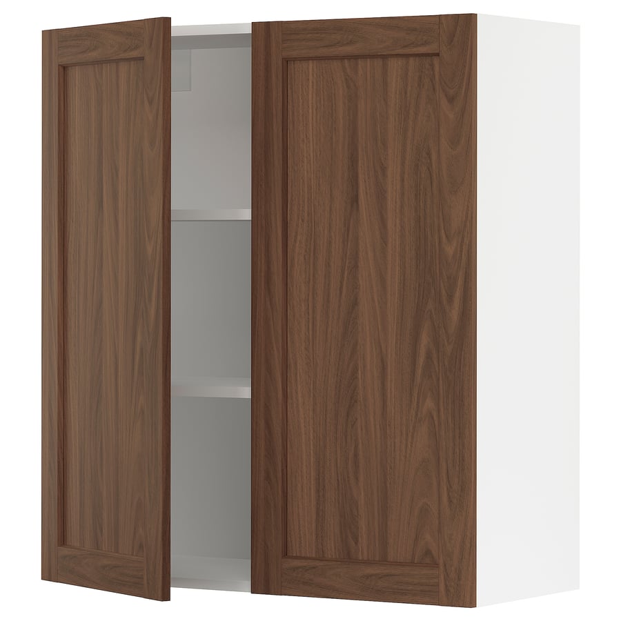 SEKTION wall with 2 doors, white Enköping/brown walnut effect