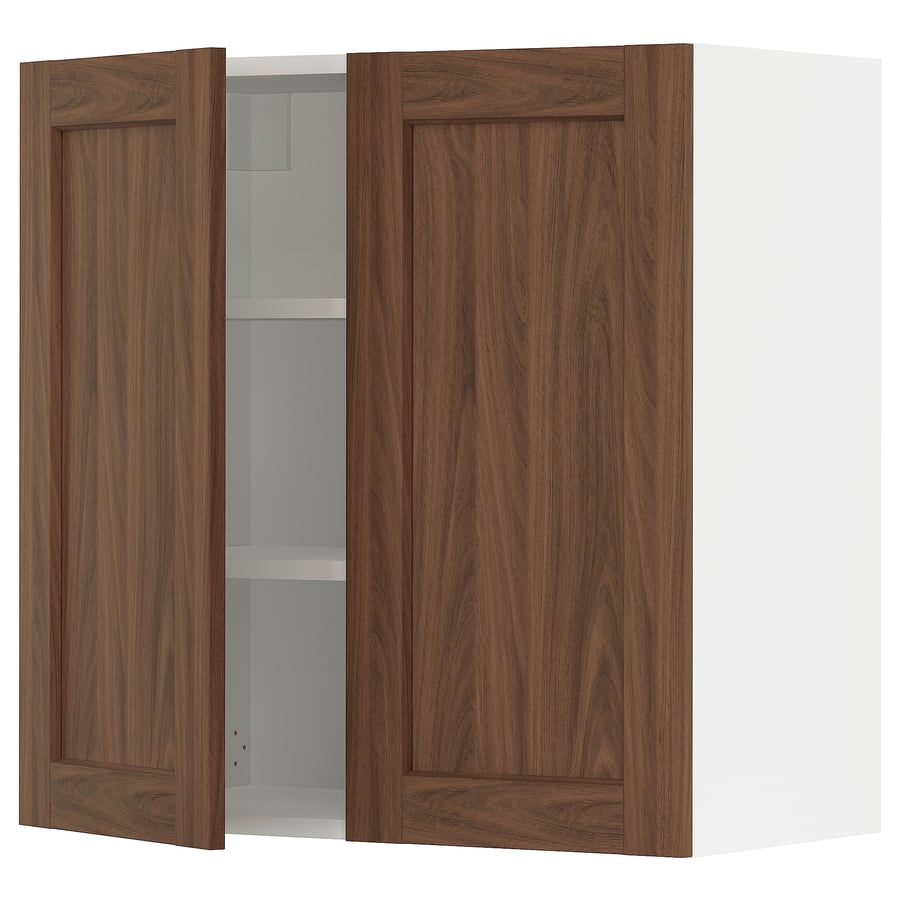 SEKTION wall with 2 doors, white Enköping/brown walnut effect, 76x37x76 cm (30x15x30