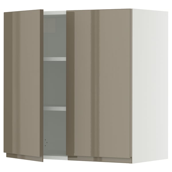 SEKTION Wall cabinet with 2 doors, white/Voxtorp high-gloss dark grey-brown, 30x15x30 "