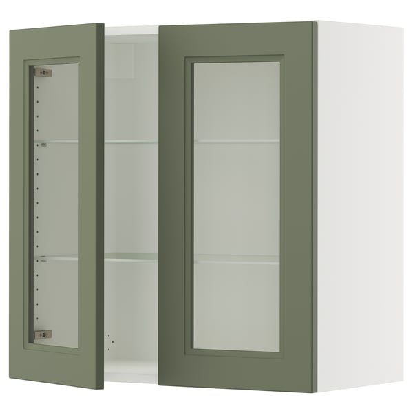 SEKTION Wall cabinet with 2 glass doors, white/Axstad gray-green, 30x15x30 "