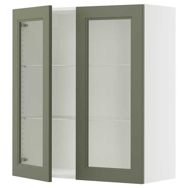 SEKTION Wall cabinet with 2 glass doors, white/Axstad gray-green, 36x15x40 "