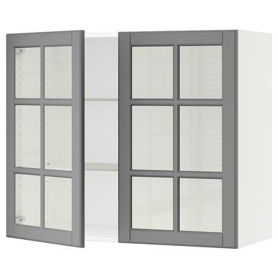 SEKTION Wall cabinet with 2 glass doors, white/Bodbyn gray, 36x15x30 "