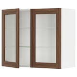SEKTION Wall cabinet with 2 glass doors, white Enköping/brown walnut effect, 36x15x30 "