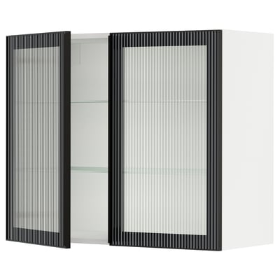 SEKTION Wall cabinet with 2 glass doors, white/Hejsta anthracite reeded glass, 36x15x30 "
