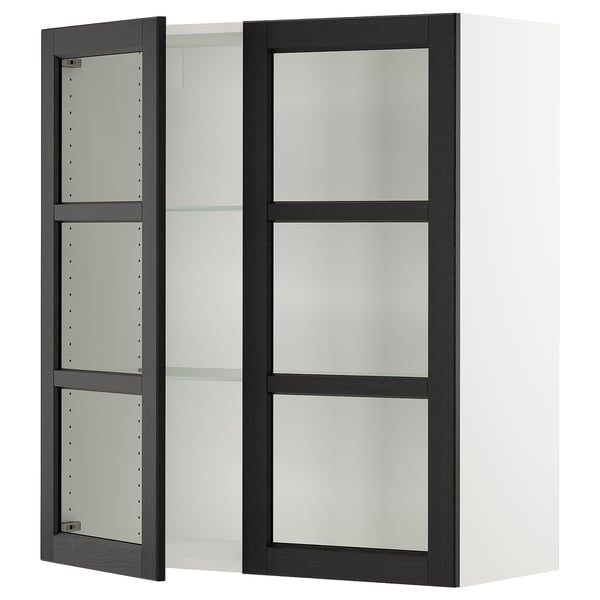 SEKTION Wall cabinet with 2 glass doors, white/Lerhyttan black stained, 36x15x40 "