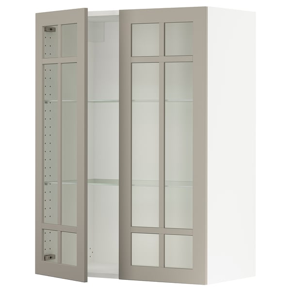SEKTION Wall cabinet with 2 glass doors, white/Stensund beige, 30x15x40 "