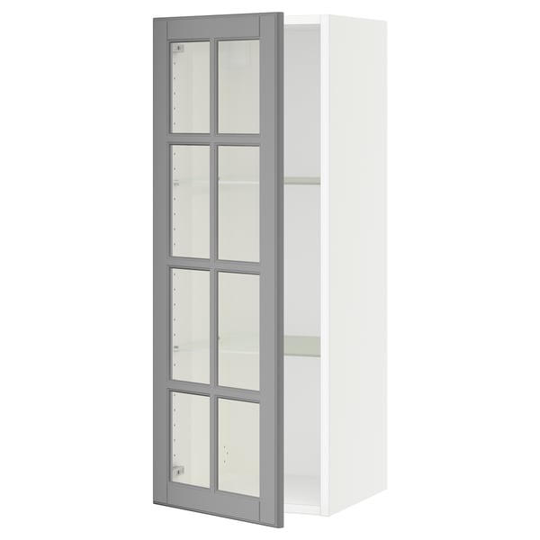 SEKTION Wall cabinet with glass door, white/Bodbyn gray, 15x15x40 "