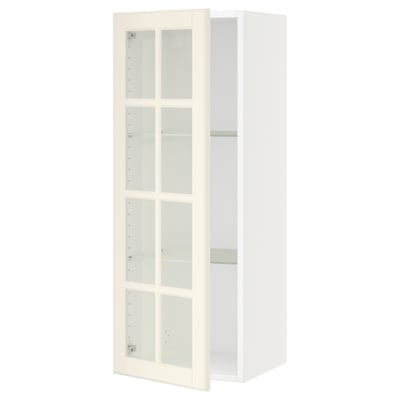 SEKTION Wall cabinet with glass door, white/Bodbyn off-white, 15x15x40 "