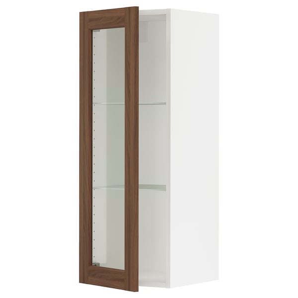 SEKTION Wall cabinet with glass door, white Enköping/brown walnut effect, 15x15x40 "