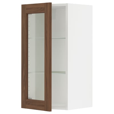 SEKTION Wall cabinet with glass door, white Enköping/brown walnut effect, 15x15x30 "