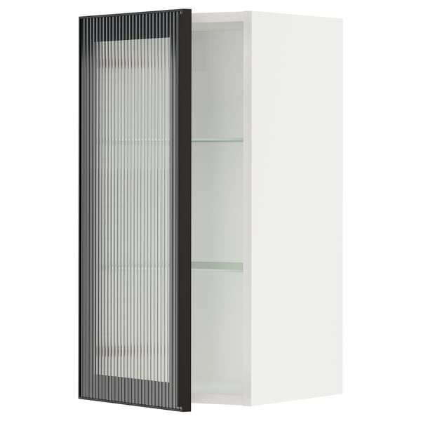 SEKTION Wall cabinet with glass door, white/Hejsta anthracite reeded glass, 15x15x30 "