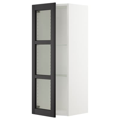 SEKTION Wall cabinet with glass door, white/Lerhyttan black stained, 15x15x40 "