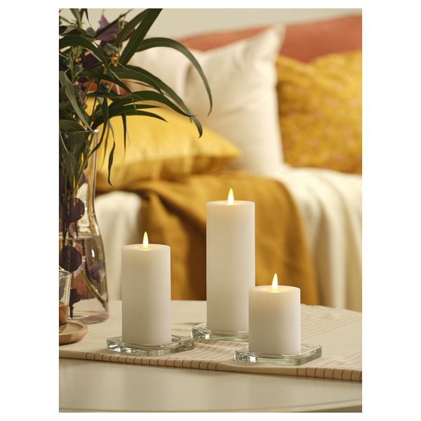SILVERMÅS LED pillar candle, set of 3, battery operated white