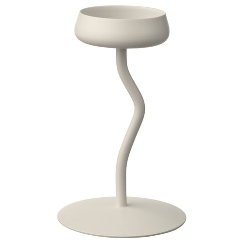 A white SILVERPÄRON candlestick with a swirling stem design, made from steel and epoxy powder coating.