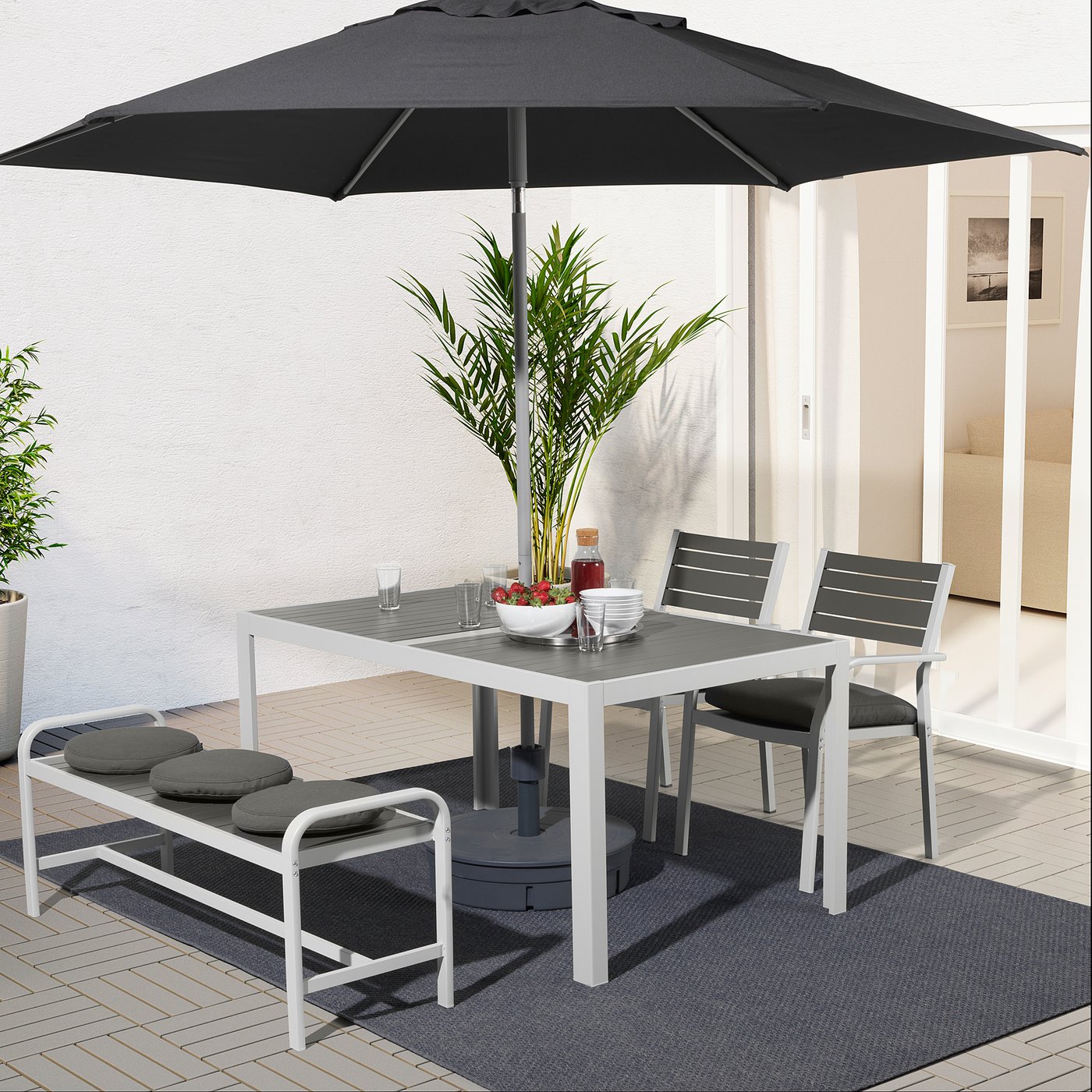 Sjalland Table 2 Chairs And Bench Outdoor Dark Gray Froson Duvholmen Dark Gray Ikea