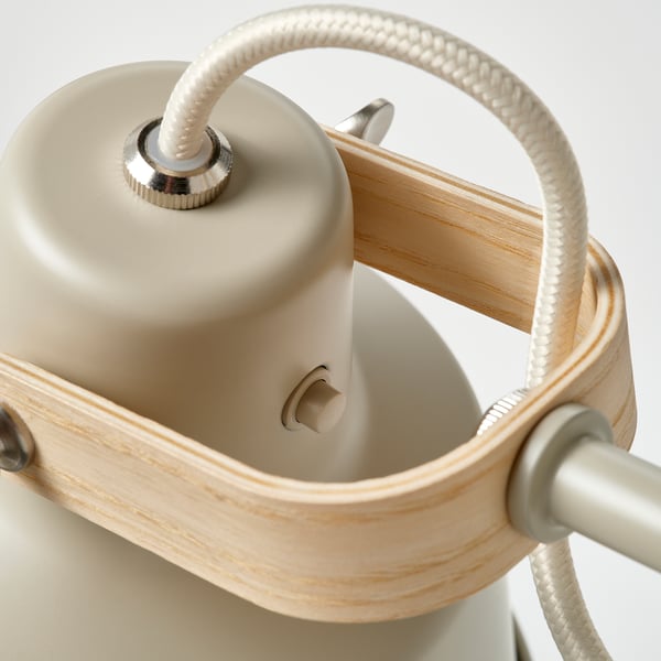 Modern lamp with adjustable wooden handles, metal and beige finish.