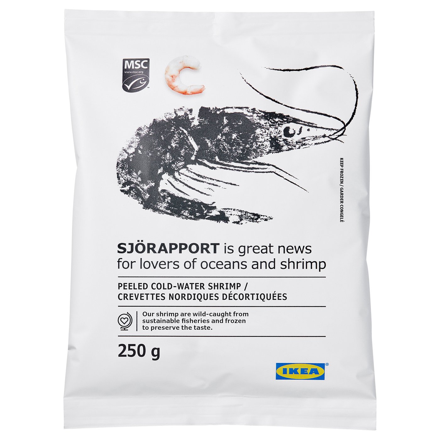 SJÖRAPPORT peeled shrimp, MSC certified frozen, 250 g (9 oz) - IKEA CA