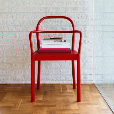 SKANSNÄS / STOCKHOLM 2025 Table and 4 chairs, brown beech/red, 45 1/4/66 7/8 "