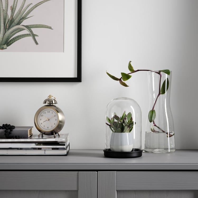 SKÖNJA Glass dome with base, clear glass/black, 8 ¼" (21 cm) IKEA CA