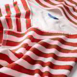 SKOGSSALLAT Towel with hood, red/white/striped, 28x55 "