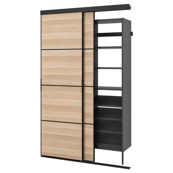 SKYTTA / AURDAL Reach-in wardrobe with sliding door, black Mehamn/white stained oak effect dark gray, 59 7/8x25 5/8x94 1/2 "