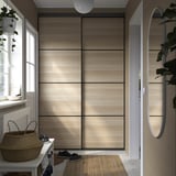 SKYTTA / AURDAL Reach-in wardrobe with sliding door, black Mehamn/white stained oak effect dark gray, 59 7/8x25 5/8x94 1/2 "