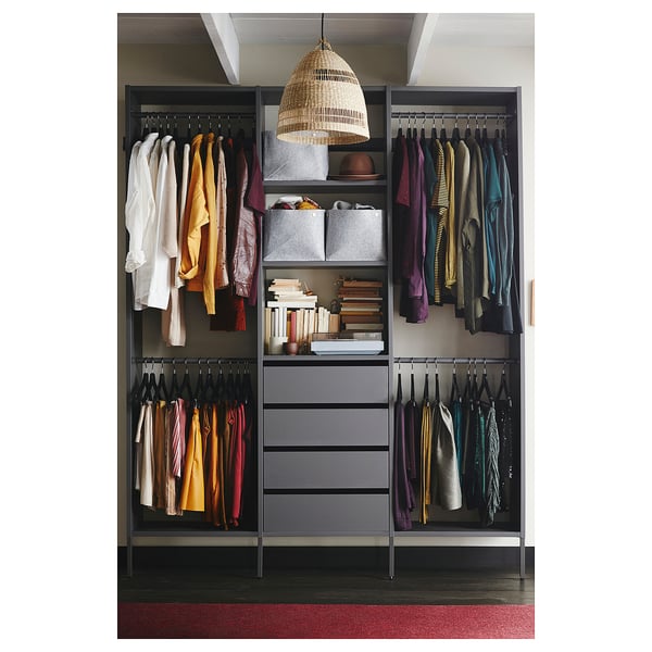 SKYTTA / AURDAL Walk-in wardrobe with sliding doors, black dark gray/Mehamn light blue, 79 1/2x45 1/4x94 1/2 "