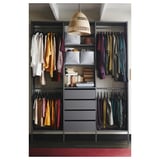 SKYTTA / AURDAL Walk-in wardrobe with sliding doors, black dark gray/Mehamn light blue, 79 1/2x45 1/4x94 1/2 "
