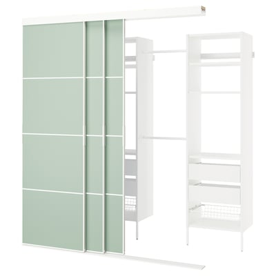 SKYTTA / AURDAL Walk-in wardrobe with sliding doors, white white/Mehamn light green, 89x47 1/4x94 1/2 "