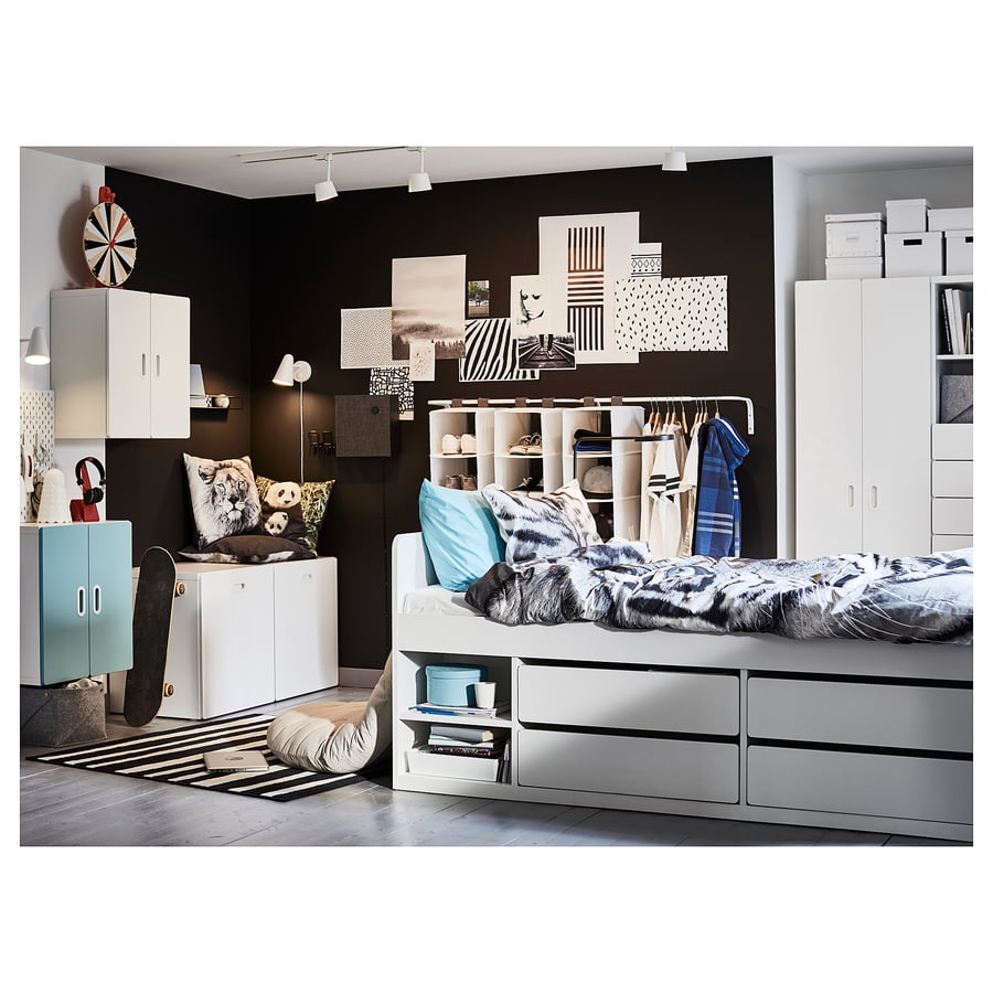 SLÄKT Bed frame w/storage+slatted bedbase white IKEA