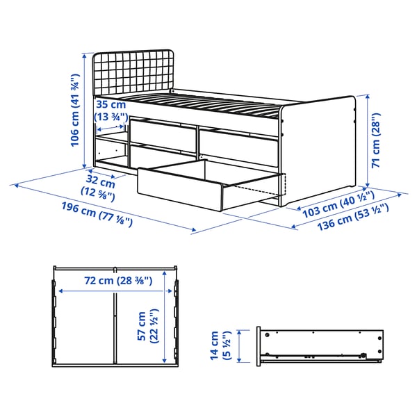 SLÄKT Bed frame with storage, incl headboard/Vissle beige, Twin