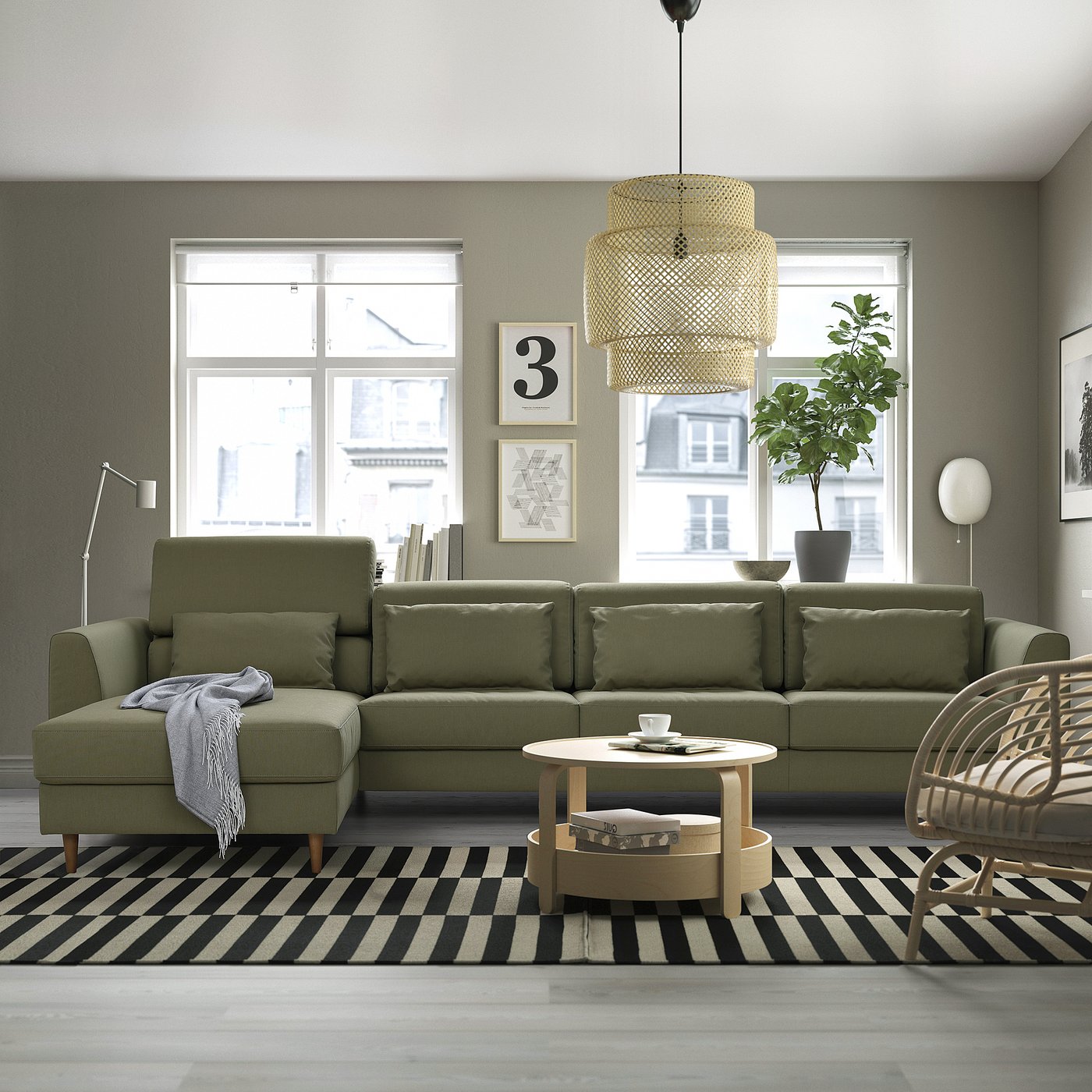 SLATORP Sofa with chaise lounge, Vissle yellow-green - IKEA CA