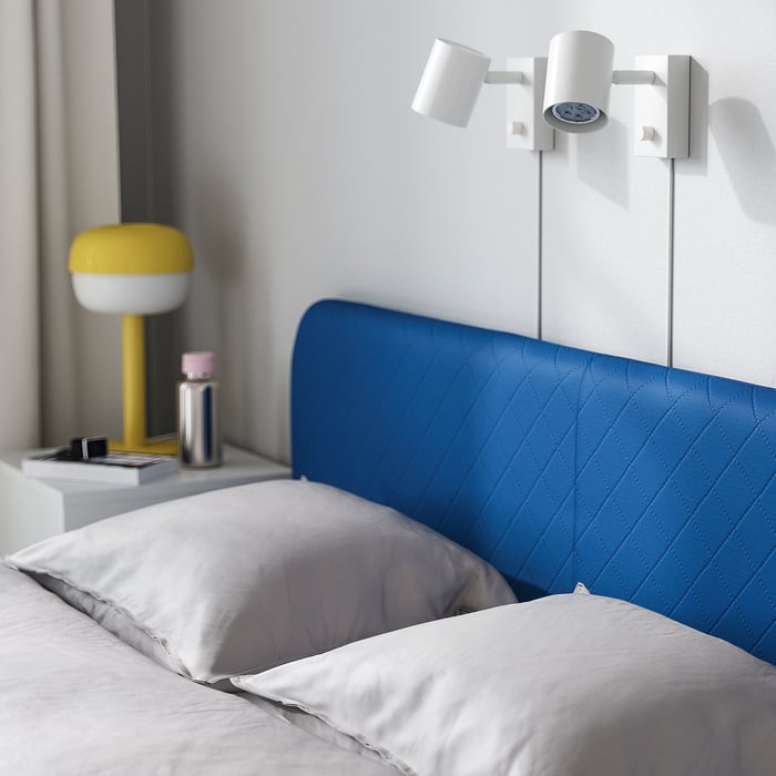 SLATTUM upholstered bed frame, Knisa bright blue, Full IKEA CA