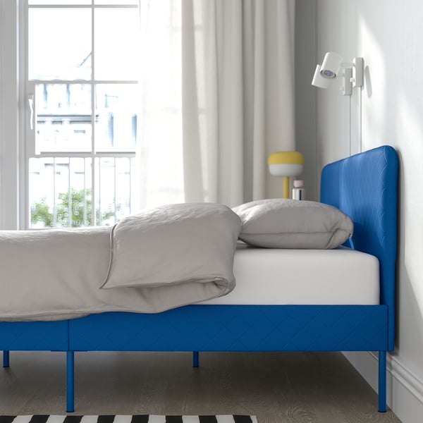 SLATTUM upholstered bed frame, Knisa bright blue, Full IKEA CA